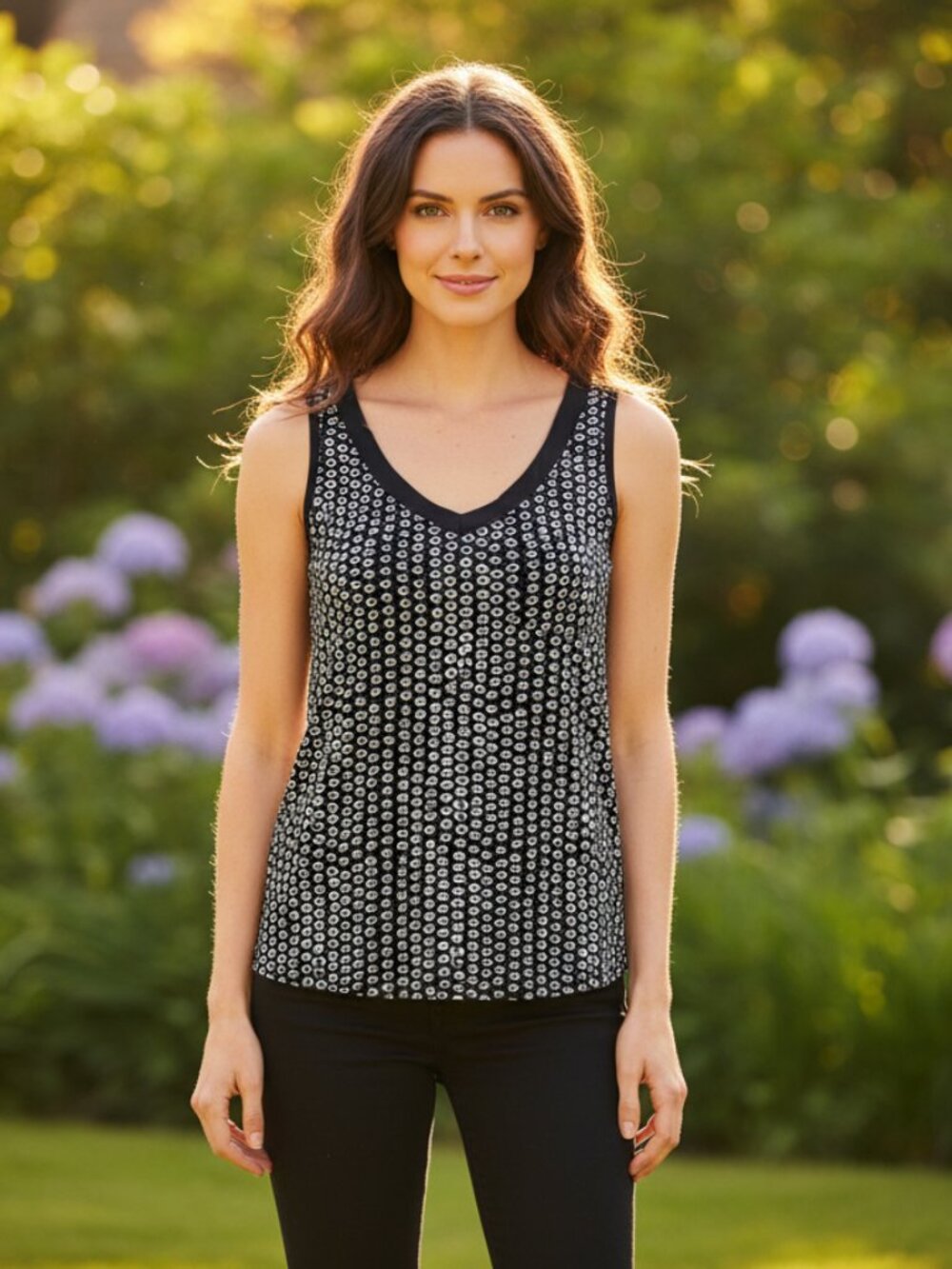 Loft M Women's Blue Black Beige Twist Trim Knit Pocket‎ Tank Top Office Coastal